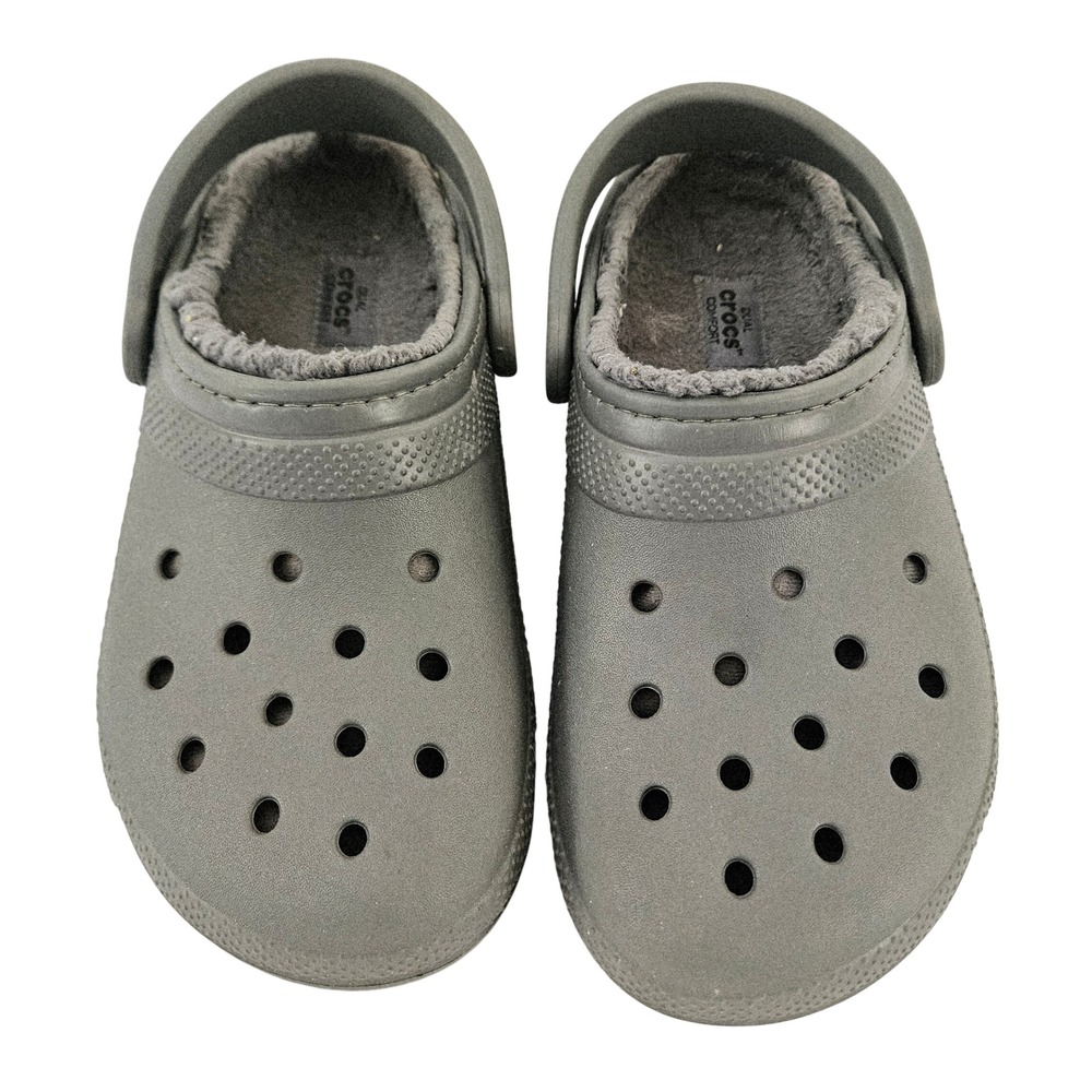 Crocs Unisex Charcoal Grey Classic Fuzz-Lined Clogs 203591 Size M6 W8 Cozy Clogs